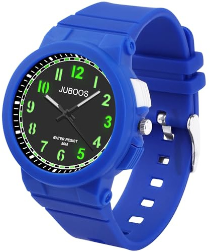 Juboos Montre Enfants Garçons,Rétroéclairée Quartz Analogique, Bracelet en Caoutchouc, 50M Etanche, Sports de Plein Air - 7-15 Ans