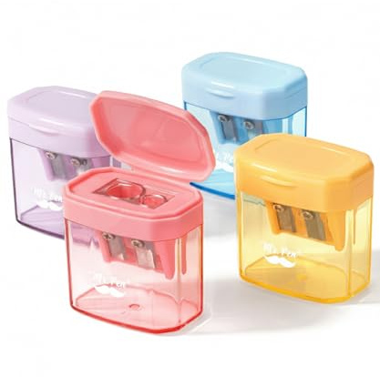 Mr. Pen- Pencil Sharpeners Manual, 4 Pack, Dual Hole, Colorful Handheld Pencil Sharpener, Compatible with Standard and Jumbo Pencils, Snap-on Lid, Stainless Steel Blade, Back to School Supplies