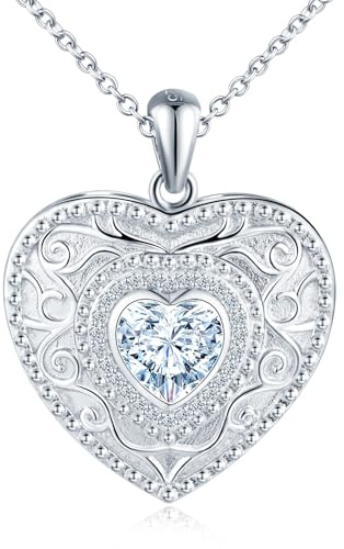Corazón Collar con Foto Plata de Ley 925 para Mujer Niña: Amor de Cristal Personalizada Colgante Brillante Joyería-Hipoalergénico Medallón con Foto Collares-Regalos para Amigas Esposa Mamá Plata