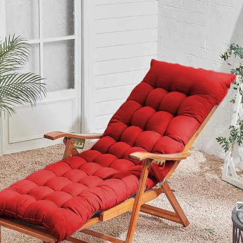Elegantes Sonnenliegen-Kissen mit strapazierfähigem Stoff für den Innen- und Außenbereich – bequeme, weiche und leichte Stuhlauflage für alle Jahreszeiten – tragbares Sonnenliegen-Kissen in Rot (140 x
