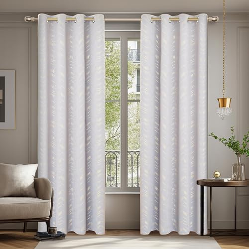 Deconovo Vorhäng mit Ösen Blickdichte Gardinen Wohnzimmer Dicke Thermovorhang Kälteschutz Thermogardine mit Linienmuster, 180x140 cm(HöhexBreite), Silber Grau, 2er Set