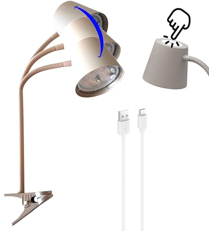 Trango batteri uppladdningsbar LED-klämlampa 2017–22B i beige touch steglöst dimbar 6 watt 2700 K varm vit IP44 stänksäker klämlampa för sovrum lä camping trädgård bord