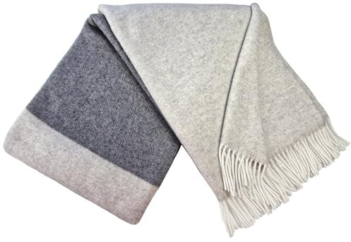 STTS International Cashmere Blanket Wool Blanket 100% Merino Wool - Cashmere - Mix 140 x 200 cm Very Soft Plaid Cuddly Blanket Faro (Grey/Light Grey (Two-Tone))