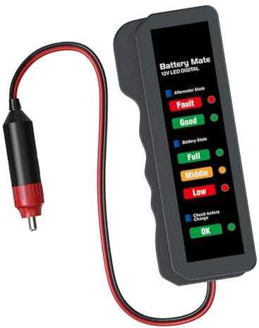 YOSADIER Probador de Batería para Coche con LED Indicador de Estado Medidor de Carga y Rendimiento de Batería Fácil de Usar y Duradero Sin Batería