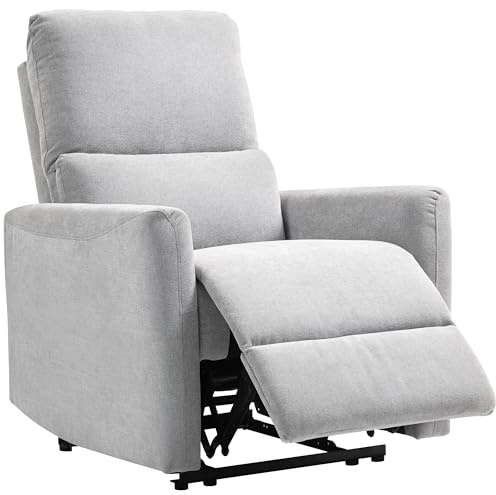 HOMCOM Fauteuil inclinable, Fauteuil Relax Manuel, avec Dossier et Repose-Pieds réglables, Assise rembourré, Tissu en Lin, pour Chambre à Coucher, Salon et Home cinéma, Gris Clair