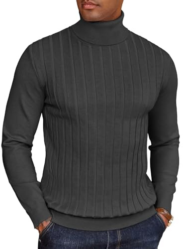 COOFANDY Jersey Cuello Alto Hombre Manga Larga Suéter Liso Jersey Invierno Jerséis Punto Fino Formal Jerséis Trabajo Gris Oscuro S