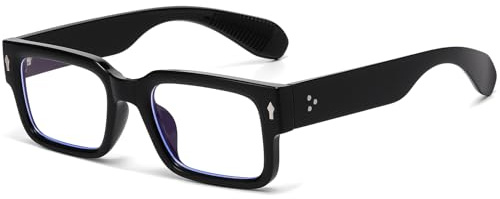 Breaksun Rectangle Glasses for Men Women Square Blue Light Glasses Thick Frame Black Eyeglasses (Black)