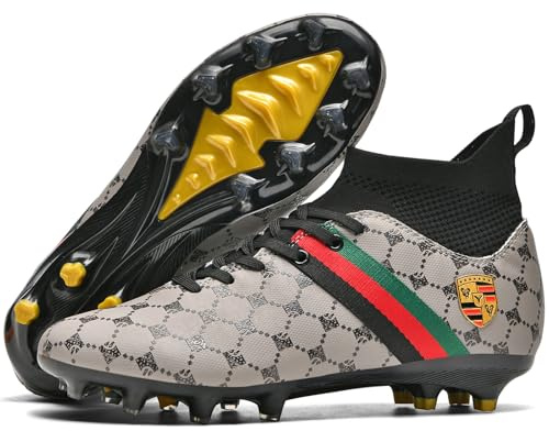 Kmrlofiy Fotbollsskor herr High Top Spike Cleats professionella fotbollsskor pojkar barn utomhus atletiska skosnören sportskor träningsskor, GRÅ, 40 EU