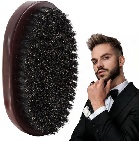Spazzola Barba Uomo in Setole di Cinghiale Spazzola da Barba Antistatica Lisciante con Manico in Legno Naturale Accessori Cura della Barba Uomo per Viaggio, Pettine e Styling