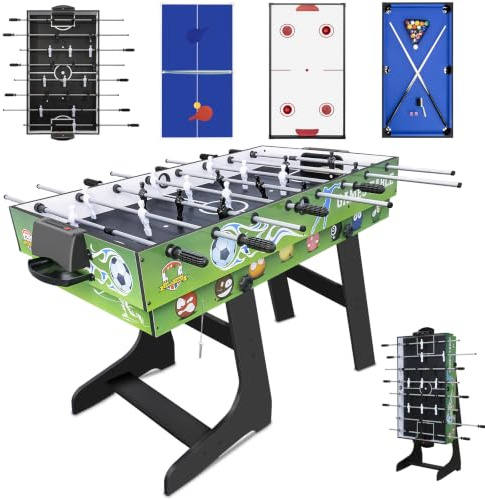 Hyner Table Multi-Jeux Pliable 4en1,Baby-Foot,Billard,Air Hockey,Ping-Pong