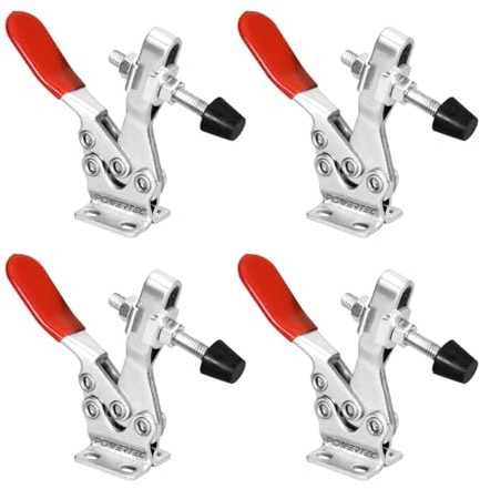 POWERTEC Lot de 4 colliers de serrage à bascule, capacité de maintien de 226,8 kg, pinces horizontales à dégagement rapide 225D avec pointe de pression en caoutchouc antidérapant pour gabarits et