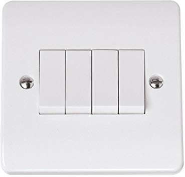 Click CMA9014 10AX 4 Gang 2 Way Single Plate Switch. White Rounded Edges