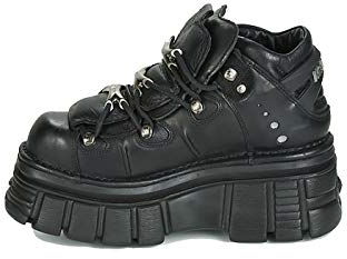 New Rock Unisex Schwarze Echtlederstiefel mit Schnürsenkeln M-106-C66 T.39