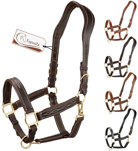 Esposita anatomisches Lederhalfter Deluxe Halfter aus Leder für Pferde Stallhalfter Pferdehalfter - Schoko Braun Full