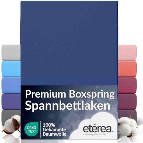 etérea Extra Jersey Påslakan 100x200cm - 120x220 Oekotex Made in Green - 100% kammad bomull, jersey, monterat lakan upp till 35 cm högt - lakan 100x200-120x220 cm Marin