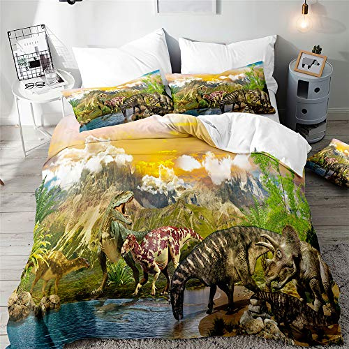 Morbuy Dinosauro Set di Biancheria da Letto di Matrimoniale 3D Stampa Digitale, Ragazzo Set Copripiumino in Morbido Microfibra con Federa e Copripiumini a Cerniera (Dinosauro Rosso,180x220cm)