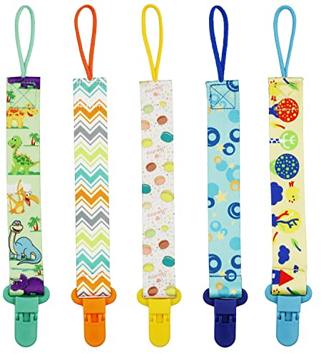 FenFang Schnullerband Baby, 5er Schnullerketten mit Clips Nuckelketten Junge Mädchen für Schnur Lätzchen Dreieckstuch Schnuller (Blau)