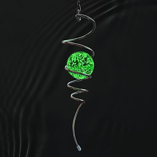 Eiryhope Glow in the Dark Gazing Ball spiralsvans – dekorativ vindspinnare stabilisator med glöd glasboll och svängbar krok, unika hängande trädgårdsdekorationer, dekor för utomhus – 33 cm höjd