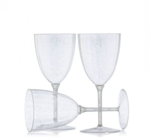 Decorline - 48 pezzi Bicchieri da vino Rigidi, Bicchieri a Calice in plastica Riutilizzabili - Set da 48 pezzi - per matrimoni o feste e celebrazioni - Scintillio Argento