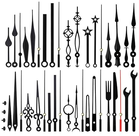 JZK 14 Stili kit lancette nero per orologio parete piccolo e grande, lancette orologio corte e lunghe in metallo ricambio per movimento orologio quarzo, accessorio di riparazione orologio quarzo