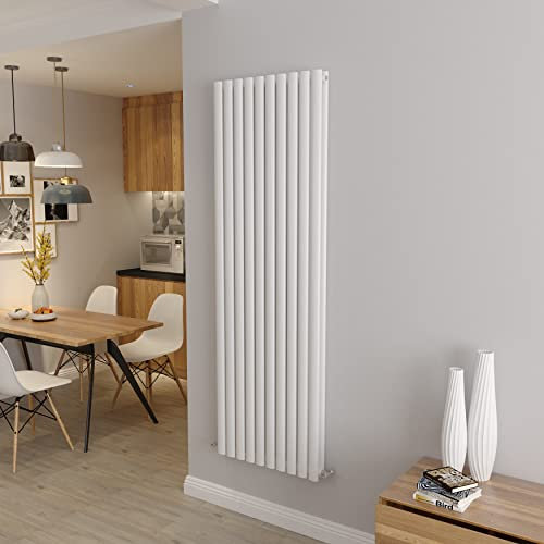 White Vertical Radiator Oval Double Panel Designer Tall Radiators 1800x590mm Central Heating Radiators