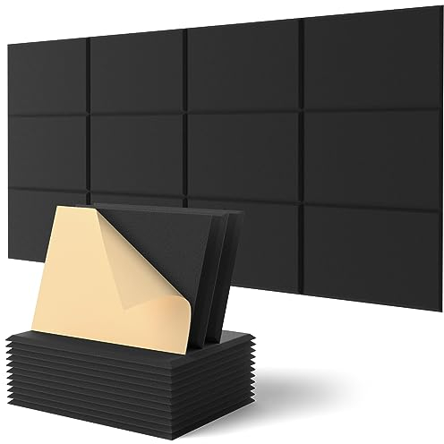 Pannelli Fonoassorbente Autoadesiva, 12 Pezzi, Pannelli Insonorizzanti Alta Densità per la Decorazione della Parete e il Trattamento Acustico, Pannelli Acustici (30x40x0.9cm)
