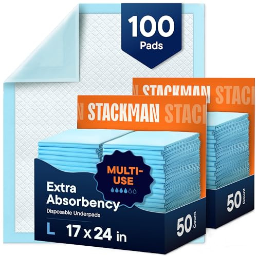 Stack Man engångschuckdynor [100-pack] Underdynor 43 cm x 61 cm inkontinens chux dynor absorberande dynor skyddande sängkuddar kissdynor för spädbarn, barn, vuxna