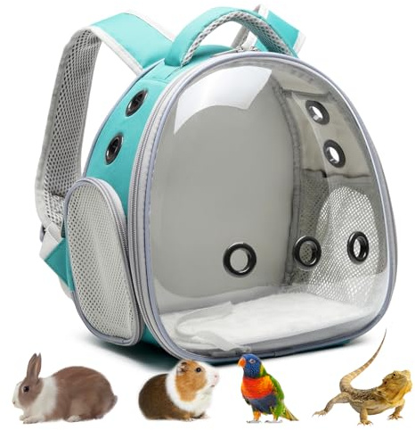 Ioview Portable Travel pet Backpack Carrier Hamster Bag Guinea Pig Bird Small Dog cat Turtle Carrier Rabbit Cage Squirrel Bearded Dragon Breathable Hangbag (Green)