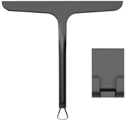 ERBO Duschabzieher Schwarz, 28cm Silikon, Mit Halterung Ohne Bohren, Glasabzieher Für Dusche, Spiegel, Fenster - Edelstahl-Kern