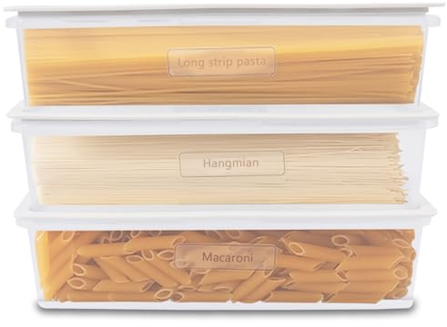 Gzsekken Pasta Storage Containers with Lid,Airtight BPA-free Pasta Containers Set of 3, Plastic Spaghetti Noodle Holder Rectangular Spaghetti Jar Sealed for Refrigerator, Kitchen Pantry