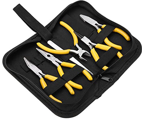 5pcs Jewellery Pliers Set Professional Jewelry Making Pliers with Soft Grip, Steel Pliers Set for Wire Work, Beading, Jewelry Making, Round Bent Nose Jewellery Pliers Tools Kit