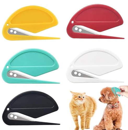 ZLXFT 5-teiliger Entfilzungsmesser Katze, Brieföffner, Geschenkpapierschneider, Schiebeschneider für Weihnachten, Entfilzer Katze Langhaar, Knoten Entferner Katze, Knotenkamm für Katzen