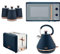 Tower Cavaletto Midnight Blue 1.7L 3KW Pyramid Kettle, 2 Slice Toaster, 800W 20L Microwave & Canisters. Matching Kitchen Set of 6 in Midnight Blue with Rose Gold Accents