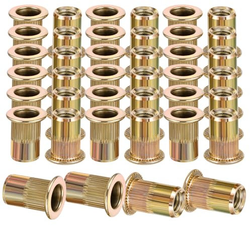 40 Stück Nietmuttern, Kohlenstoffstahl M6 Metrische Gewindemuttern Einpressmuttern Hülsenmutter Einziehmuttern Blindnietmuttern Nietmuttern Set Verwendet für Metallplatten Rohre Usw (Gold)