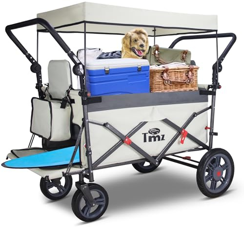 TMZ Bollervagn vikbar med tak, handvagn, transportkärra, redskapsvagn | vikbar | PU-däck med hög elasticitet | upp till 120 kg (vit/grå)