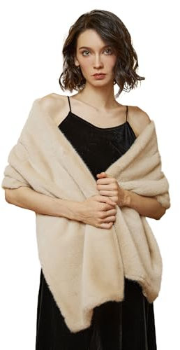 BEAUTELICATE Chal de piel sintética Estola de Pelo Invierno Bolero Mujer Fiesta Abrigo para Bodas Novia Dama de Honor (Beige)