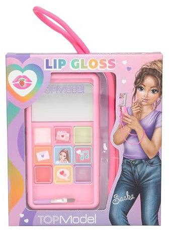 Depesche 10842 TOPModel - Lipgloss Set Beauty and Me Smartphone, mit 9 Lipglossen und Pinsel, mit Erdbeer Duft
