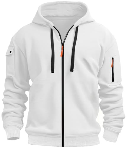 MEDUOLA Sudadera con Capucha para Hombres Manga Larga Suéter con Cremallera Sudaderas Hoodie Otoño-Invierno Gorro con Cordón Entretiempo(A12-Blanco,S)