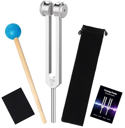 DiDiBirDi Diapasón de 128 Hz, diapasón de aleación de aluminio con frecuencia precisa, con martillo de silicona y bolsa de almacenamiento, adecuado para terapia de sonido, yoga, meditación y