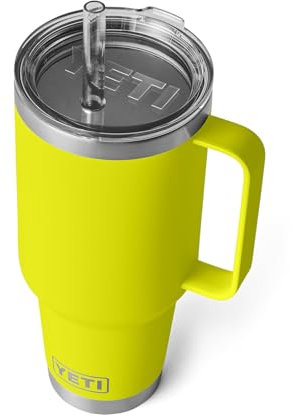 YETI Rambler 42 oz Tumbler with Handle and Straw Lid, Travel Mug Water Tumbler, Vacuum Insulated Cup with Handle, Stainless Steel, Firefly Yellow