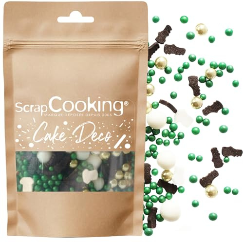 ScrapCooking - Décors Sucrés Foot 50 g - Décoration Alimentaire Comestible - Sprinkles Football Ballon Perles Dorées pour Déco Gâteaux, Pâtisseries - Anniversaire - Vert, Or & Blanc - 7467