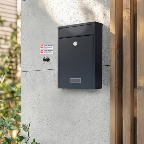 Zedelmaier Briefkasten anthrazit Wandbriefkasten mit Schloss Briefkasten inkl. 2 Schlüssel passend für DIN B5 Umschlag (anthrazit 7,5 X 21,5 X 30,2 cm)