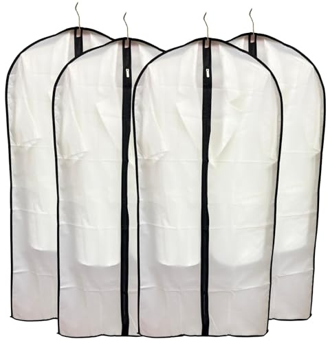 ChicHouse Klädfodral med dragkedja, 4-pack, tvättbart, vattentätt, dammtätt, för kläder, kläder, rockar, män, kvinnor, garderob, resor (vit och svart)