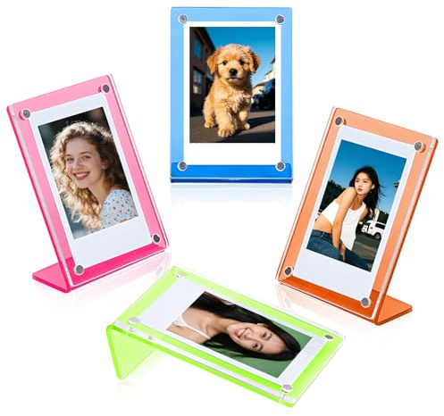 Confezione da 4 mini cornici in acrilico – MaehSab 2 x 3 cornici da scrivania per pellicole istantanee 5,3 x 8,6 cm, porta foto formato portafoglio per Polaroid Instax Mini e simili pellicole da 7,6
