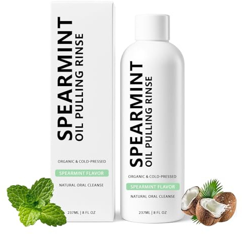 Spearmint Oil Pulling Rinse, Natural Oral Cleanse & Teeth Whitener, Mouthwash with Organic Cold-Pressed Coconut Oil, White oils Pulling Rinse, Fresh Breath & Oral Care (1pcs)