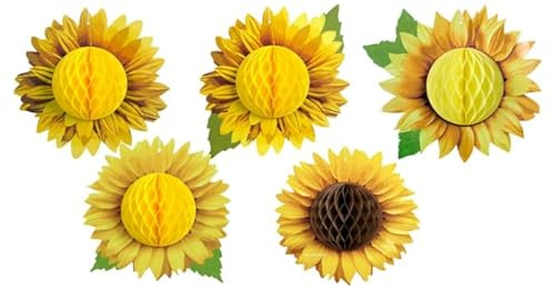 Kellegour Girasole a nido d'ape decorativo di carta, 9 fiori di carta, decorazione da appendere, girasole, per feste di compleanno, matrimonio, sfondo aula, baby shower, feste in giardino, decorazione