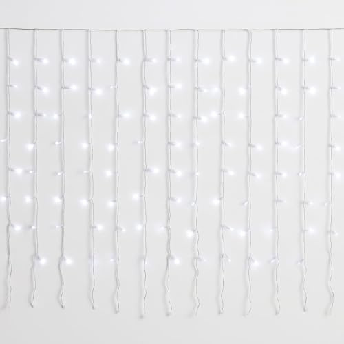 Elektronova Tenda Luminosa 200 LED, 5Mt, Luce Bianca, Cavo Bianco, IP65, Prolungabile, Effetto Flash Bianco, Con fili uniformi da 50 cm, ghirlanda nataliza, negozi, balcone natale