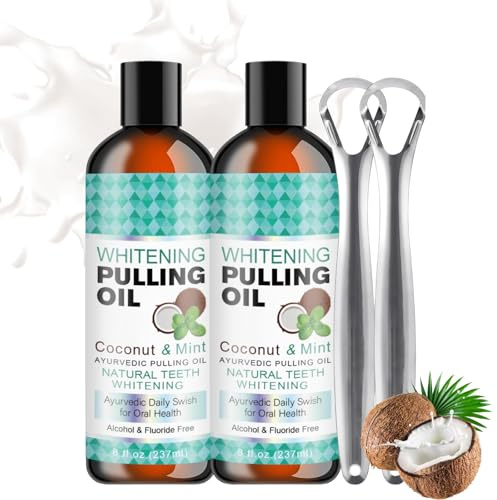 Kokosnuss-Mundziehöl 237ml mit Zungenschaber,Antibakterielle Mundspülung mit Kokosöl Bio für Frischen Atem,Ölziehen zur Mundhygiene und Zahnpflege,Coconut Oil Formel gegen Mundgeruch,Zahnaufhellung