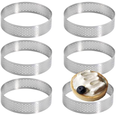 YUVKIN Set di 6 Anelli per Torte in Acciaio Inox, Resistente al Calore, Perforato, Forma Circolare, Ideale per Tartelette e Mousse (Diametro 7 cm)
