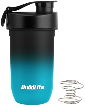 Protein Shaker 600 ml – läckagesäker, BPA-fri, lätt att rengöra, Tritan, spiralblandare för krämiga shakes, diskmaskinssäker – premium proteinshaker, skakkopp för protein (svart blå)